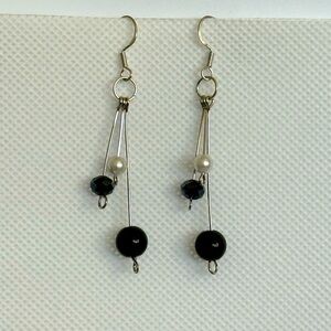 Hand Crafted Elegant Black and White Dangle Earrings